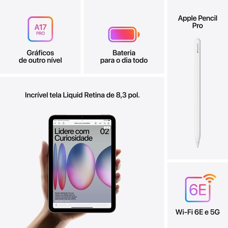 Apple iPad mini, A17 Pro, WiFi + Cellular 128 GB Roxo - iPad Pro